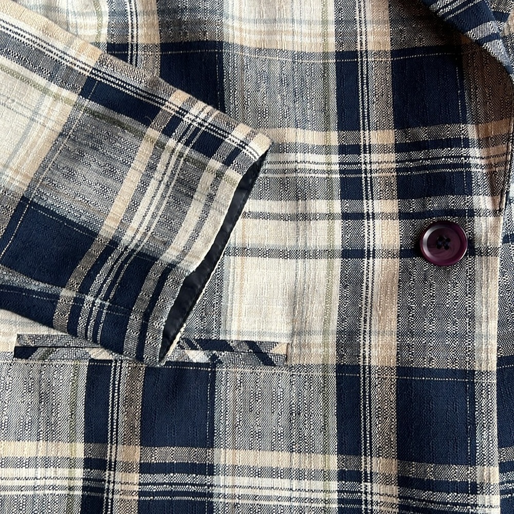 VTG Fashion Bug Plaid Blazer Womens Medium Blue Tan - Picture 3 of 6
